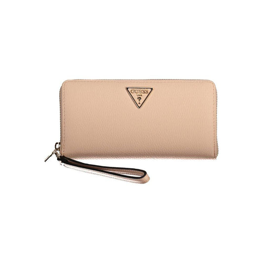 Guess Jeans pink polyethylene women's wallet with zip closure, four compartments, coin purse, and double cardholder.