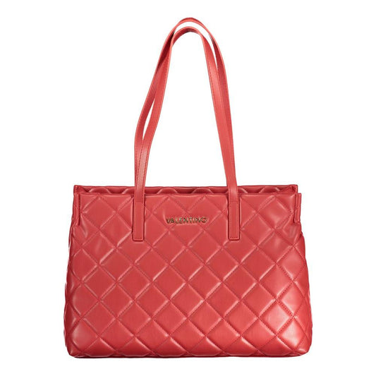 Valentino Bags red polyethylene handbag with shoulder handles, zip closure, and central pocket, featuring contrasting details and logo.