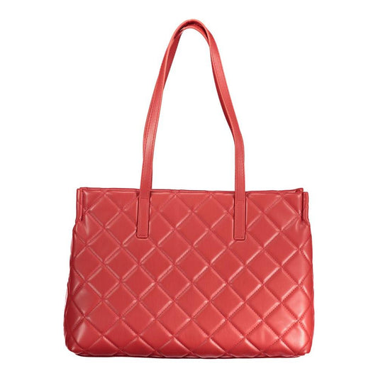 Valentino red polyethylene handbag with quilted design, two shoulder handles, zip closure, and central pocket, featuring logo.