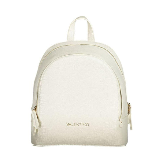 Valentino Bags white polyethylene backpack with adjustable straps, one handle, external pocket, and zip closure.