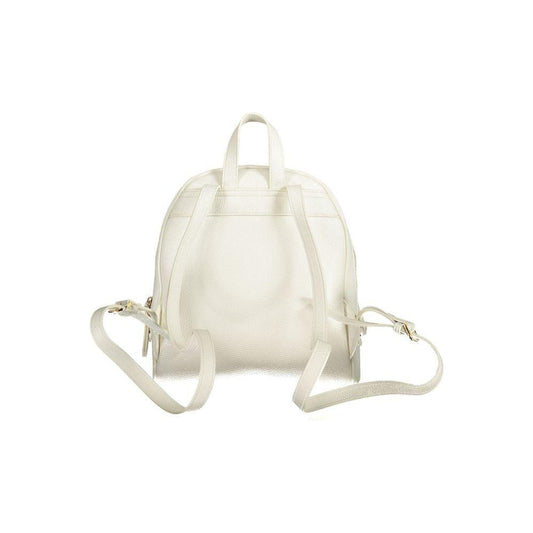 Back view of Valentino Bags white polyethylene backpack with adjustable straps and top handle.