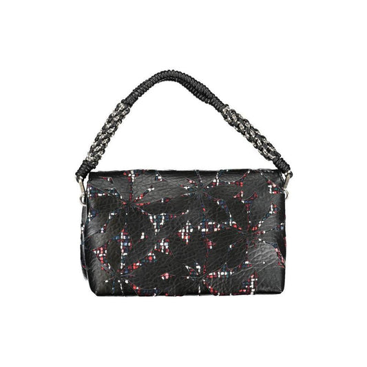 Desigual black polyethylene handbag with removable handle, adjustable strap, two compartments, central and internal pockets.