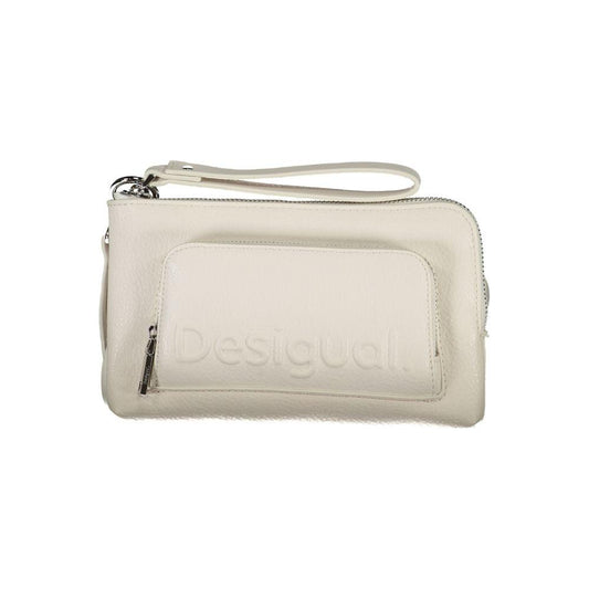 Desigual white polyethylene handbag with adjustable and removable shoulder strap, external pocket, contrasting details, zip closure.