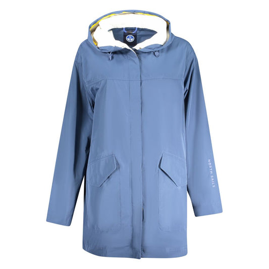 North Sails Blue Polyester Jackets & Coat with hood, two pockets, buttons, zipper, side automatics, print, and logo