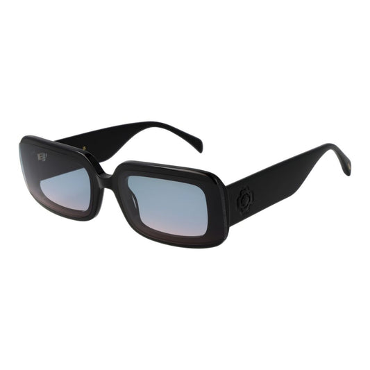 Maje black rectangle sunglasses for women, acetate full-rim frame with blue gradient lenses, 100% UVA/UVB protection.