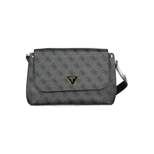 Guess Jeans Black Polyethylene Handbag with adjustable strap, internal pocket, protective feet, snap closure, and logo design.