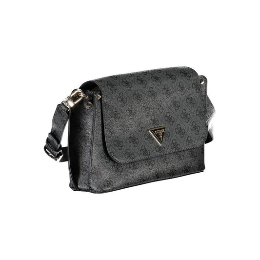 Guess Jeans Black Polyethylene Handbag with adjustable strap, internal pocket, protective feet, and snap closure