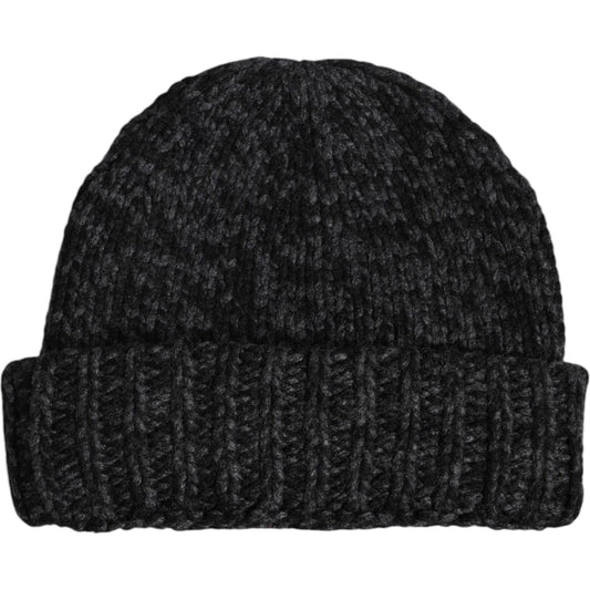 Dolce & Gabbana gray cashmere knitted winter beanie hat, 100% authentic, logo details, made in Italy, perfect for men.