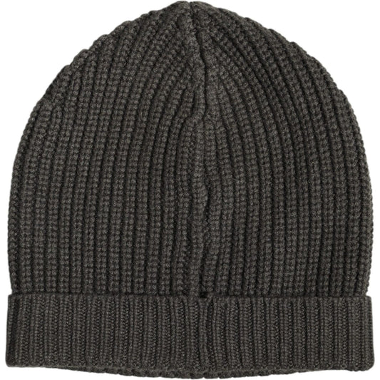 Dolce & Gabbana dark gray cashmere knit winter beanie hat, men's fashion accessory, 100% authentic, made in Italy.