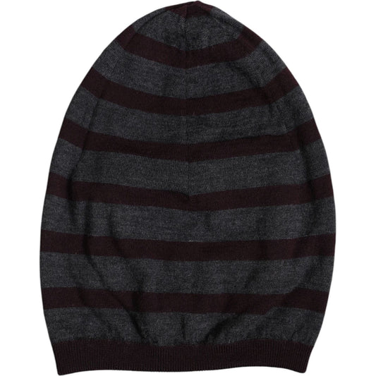 Dolce & Gabbana gray striped wool beanie hat for men, 100% virgin wool, winter wear, Italian-made, luxury fashion accessory.