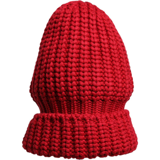 Dolce & Gabbana red wool knitted beanie hat, 100% virgin wool, made in Italy, cozy and stylish winter accessory for men.