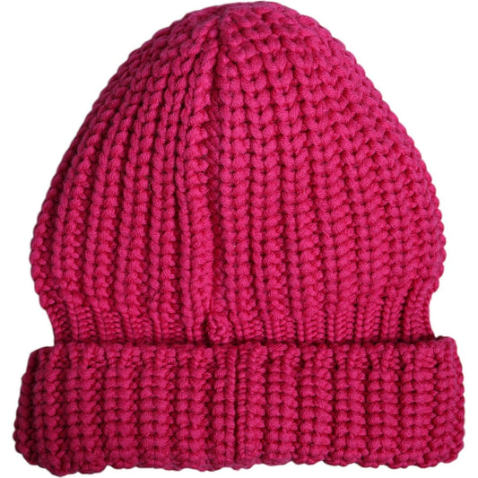 Dolce & Gabbana pink solid wool knitted winter beanie hat, made in Italy, featuring a logo, 100% virgin wool material.