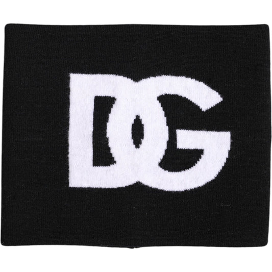 Dolce & Gabbana black and white logo print knitted neck warmer scarf in virgin wool, nylon, and elastane, made in Italy.
