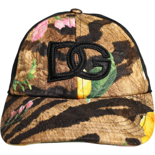 Dolce & Gabbana multicolor DG logo patch baseball cap with floral design, made in Italy, crafted from luxury materials like silk and cotton.