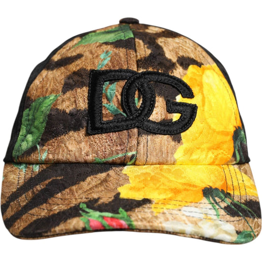 Dolce & Gabbana multicolor baseball cap with DG logo patch, floral pattern, 6-panel design, made in Italy. Polyester blend.