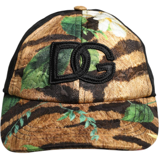 Dolce & Gabbana multicolor baseball cap with DG logo patch, made of a polyester-cotton blend, featuring floral and camo design.