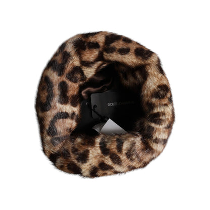 Dolce & Gabbana Brown Leopard Faux Fur Women Bucket Hat