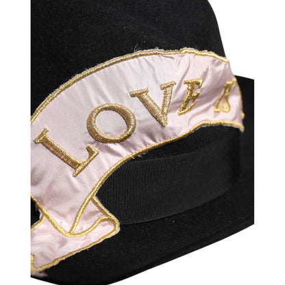 Dolce & Gabbana Black Logo Embroidered Women Wide Brim Hat