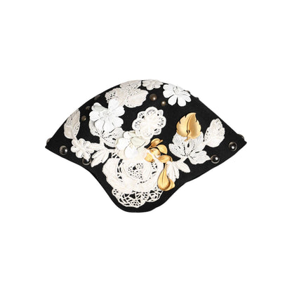 Dolce & Gabbana Black Wool White Floral Gold Leaf Cloche Hat