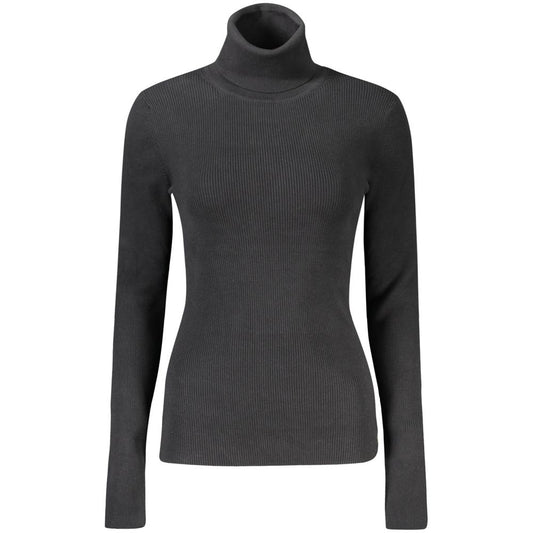 Calvin Klein Black Cotton Women Sweater with turtleneck and long sleeves, showcasing modern sophistication and iconic style.