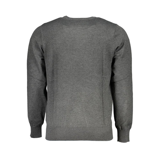 Back view of U.S. Grand Polo Gray Nylon Sweater with overlong sleeves, crew neck, contrast details, and logo embroidery.