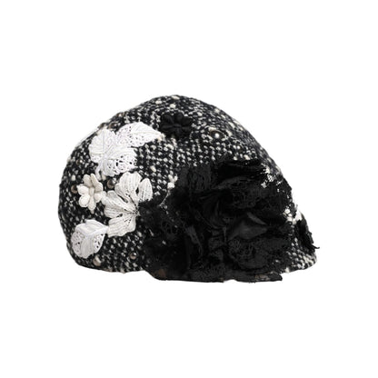 Dolce & Gabbana Black Wool White Floral Embellished Cloche Hat