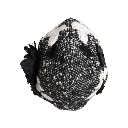 Dolce & Gabbana Black Wool White Floral Embellished Cloche Hat
