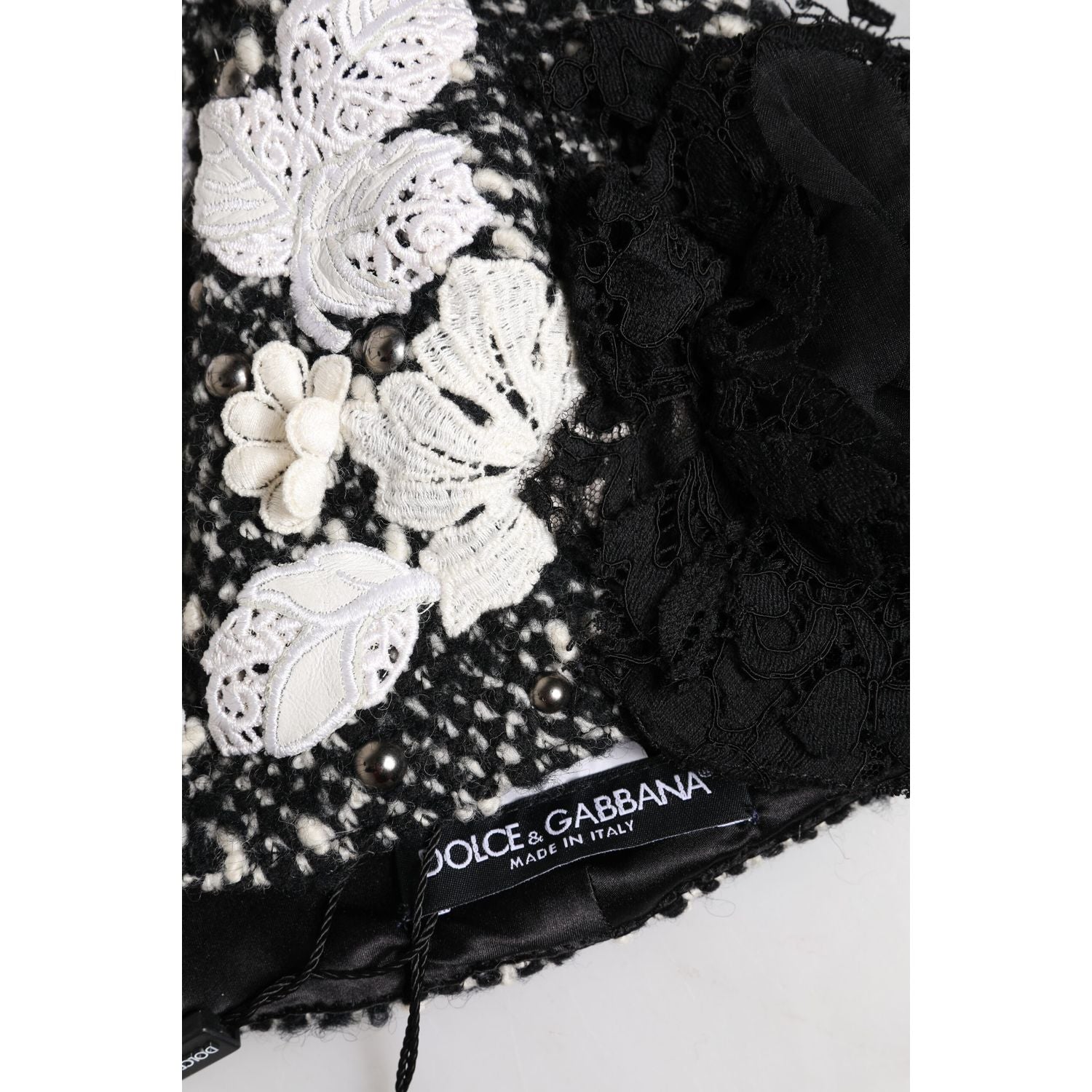 Dolce & Gabbana Black Wool White Floral Embellished Cloche Hat