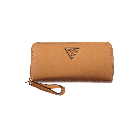 Chic brown Guess Jeans wallet with coin purse, featuring multiple compartments and card spaces for organized storage.