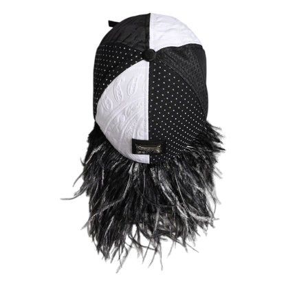 Dolce & Gabbana White Black Polka Dot Feathers Baseball Cap
