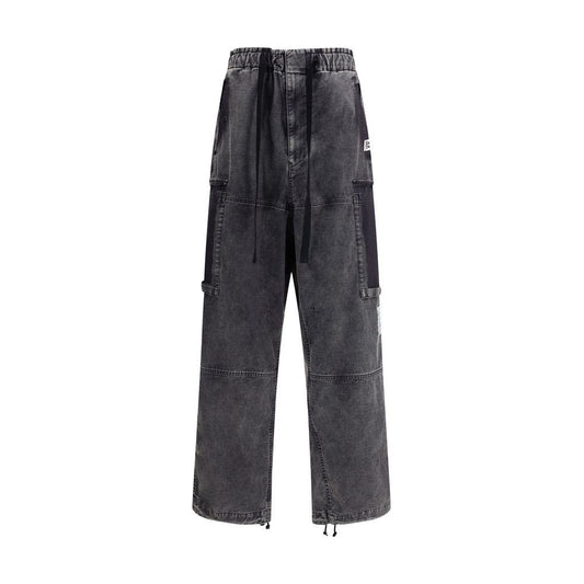 Maison Mihara Yasuhiro baggy cotton pants with adjustable drawstring waist, front zipper, and side monogram patch.