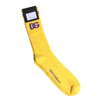 Dolce & Gabbana Yellow Cotton DG Logo Mid Calf Socks