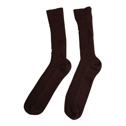 Dolce & Gabbana Brown Cotton Stretch Over The Calf Socks