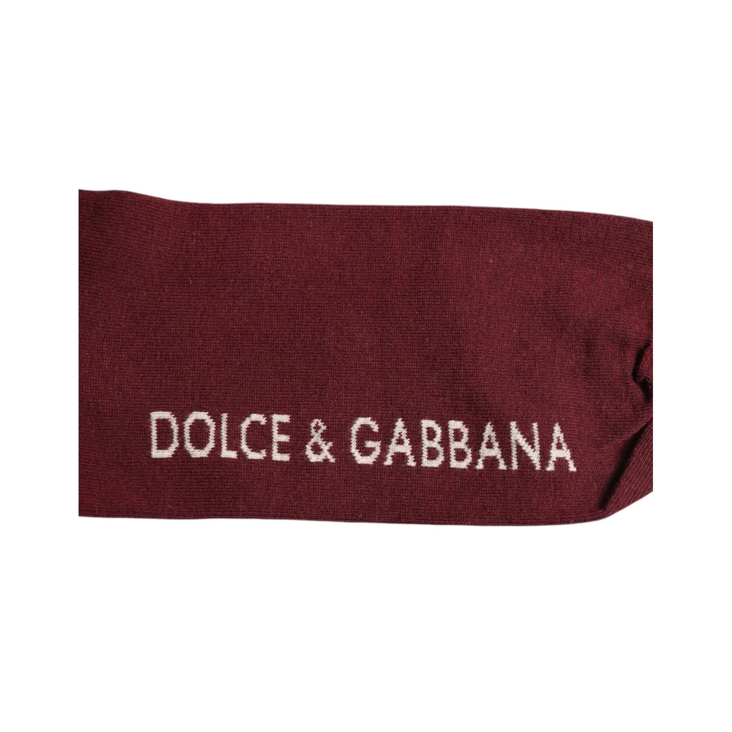 Dolce & Gabbana Burgundy Stretch Logo Print Mid Calf Socks