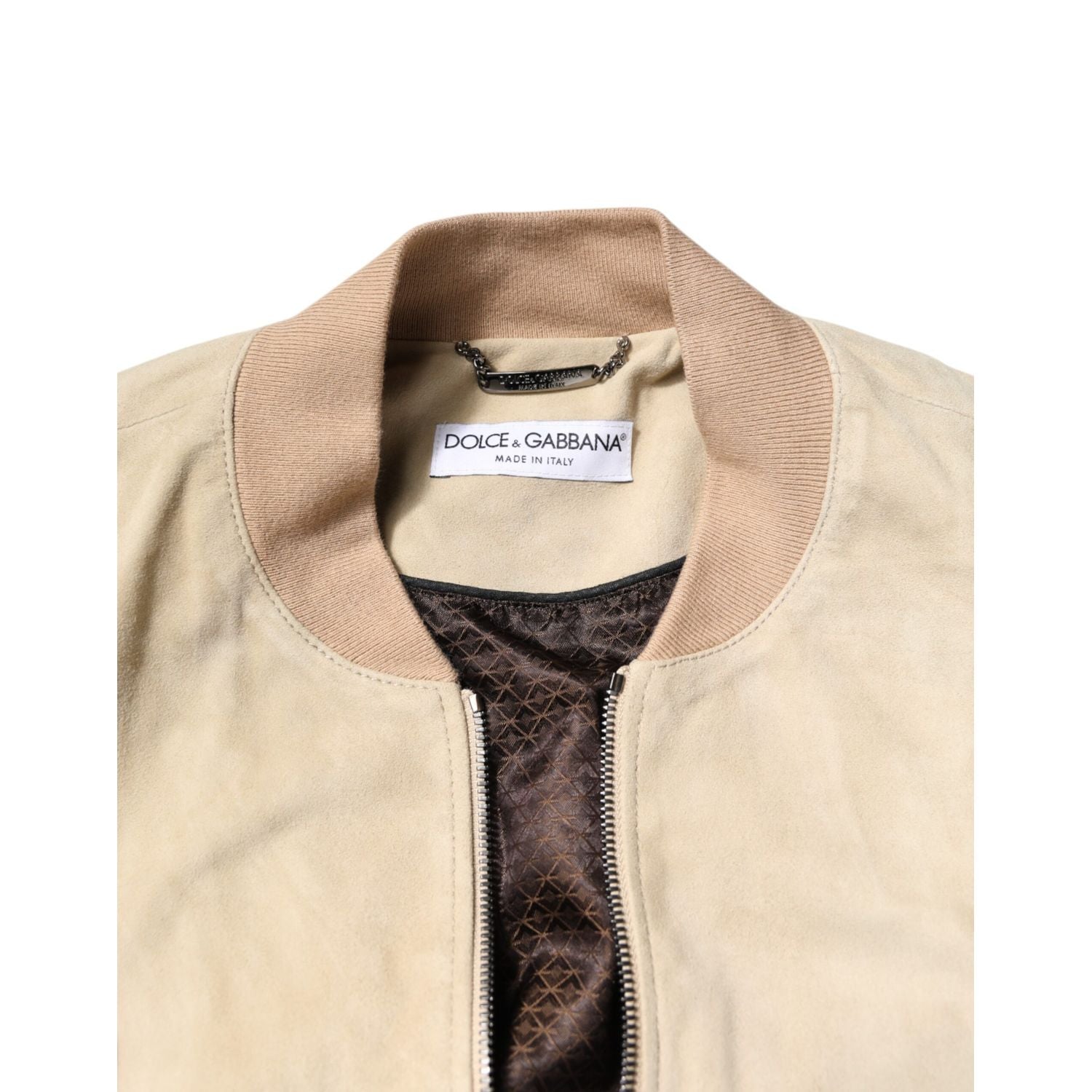 Dolce & Gabbana Beige Lambskin Full Zip Men Bomber Jacket