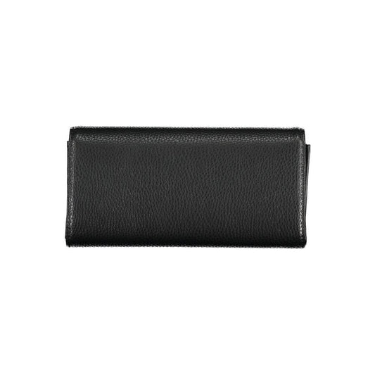 Tommy Hilfiger elegant quadruple compartment wallet in black leather, featuring triple card slots, coin purse, and logo detail.