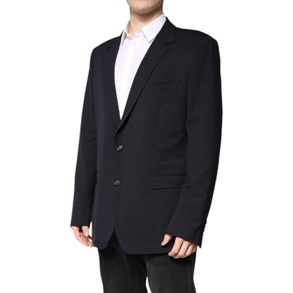 Dolce & Gabbana Dark Blue Wool Single Breasted Coat Blazer
