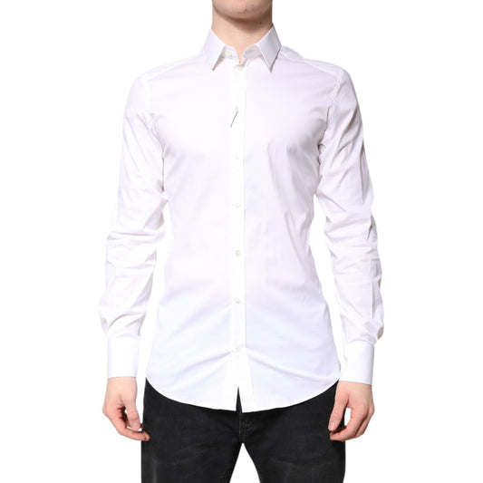 Dolce & Gabbana White Cotton GOLD Dress Formal Collared Shirt