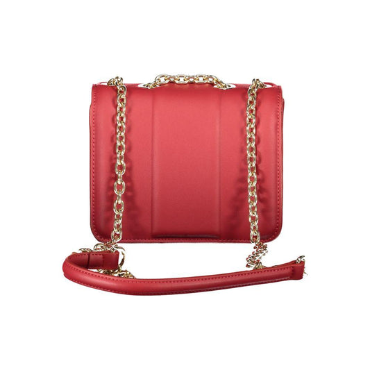 Valentino Bags red polyethylene women's handbag with gold chain shoulder strap, perfect for chic fashion statements and sophistication.