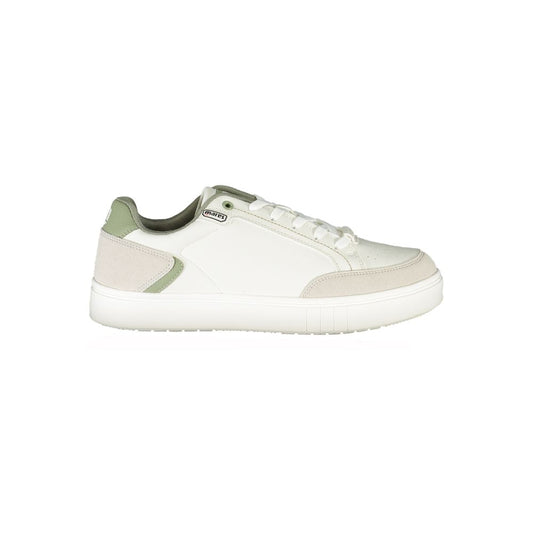 Mares white polyester sneaker with laces, contrast details, sporty print, and logo on side view.
