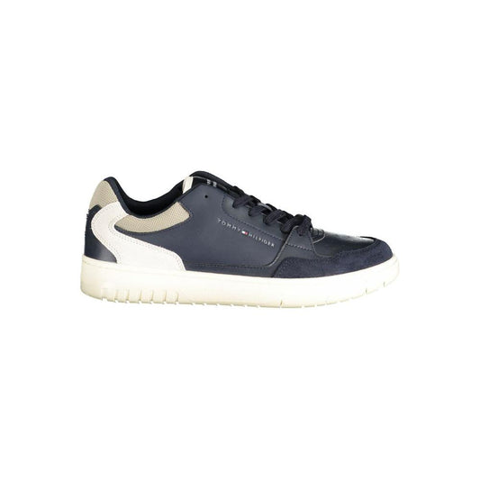 Tommy Hilfiger blue polyethylene men's sneaker with contrast sole and stylish branding for a sleek street style look.