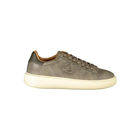 Blauer beige polyester sneaker with laces, contrasting details, and logo emblem on the side.