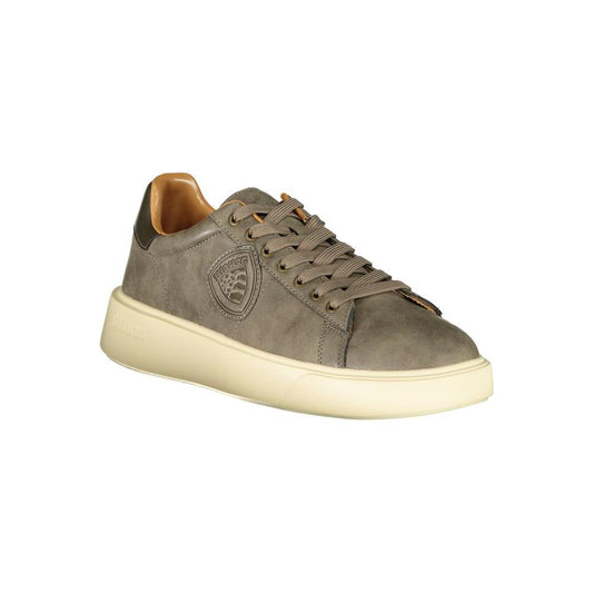 Blauer beige polyester sneaker with laces, contrasting details, print, and logo, featuring a sporty design.