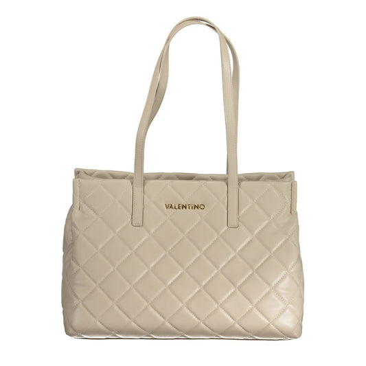 Valentino Bags beige polyethylene handbag with shoulder handles, zip closure, logo detailing, and contrasting features.