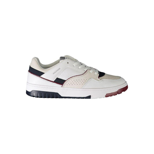 Tommy Hilfiger white polyethylene men's sneaker with contrasting details and logo, sporty and sophisticated design.