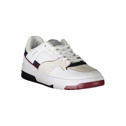 Tommy Hilfiger white polyethylene men's sneaker with contrasting details and logo, stylish and comfortable for trendsetters.