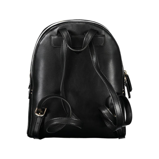 Back view of Valentino Bags black polyethylene women's backpack with sleek design and adjustable straps for sustainable urban elegance.