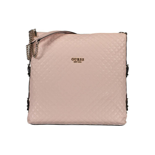 Guess Jeans pink polyethylene handbag with chain handles and quilted design, perfect for fashion-forward women seeking sophistication and style.