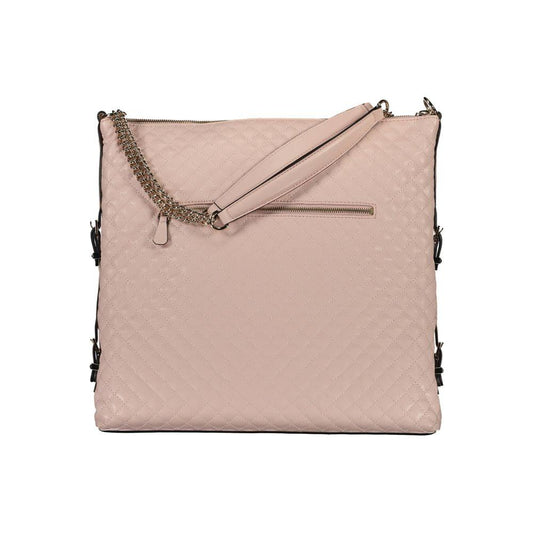 Guess Jeans pink polyethylene handbag with chain shoulder handles and external pocket for women, stylish and practical accessory.
