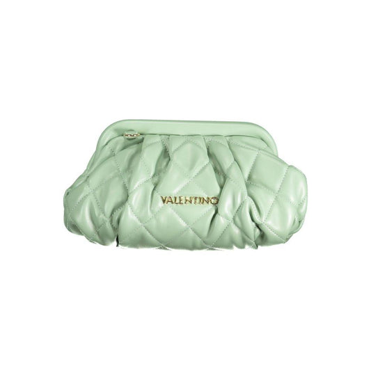 Valentino green polyethylene handbag with quilted design, adjustable strap, internal pockets, snap closure, and logo detailing.